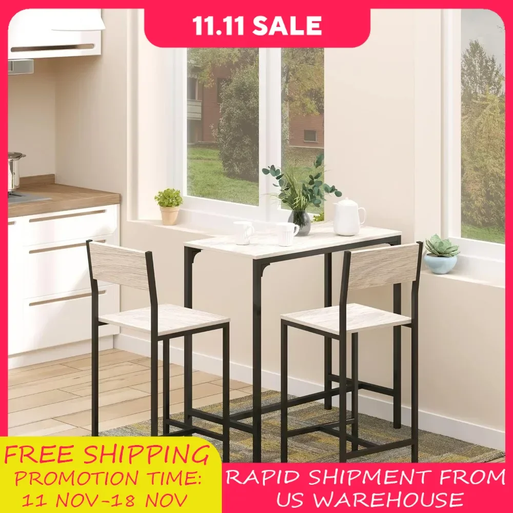 

3 Piece Bar Table and Chairs Industrial Dining Table Set for 2, Counter Height Kitchen Table with Bar stools Breakfast Set