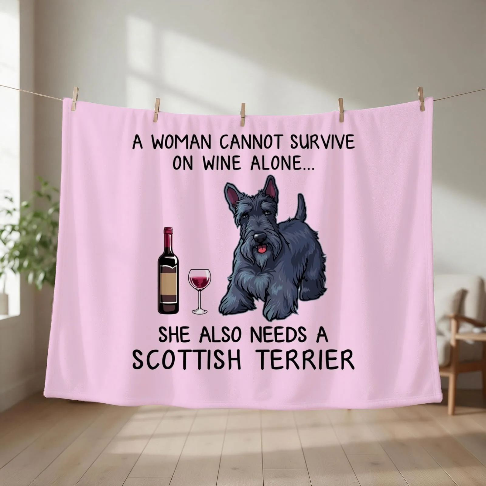 Scottish Terrier and wine Funny gift for dog mom Throw Blanket