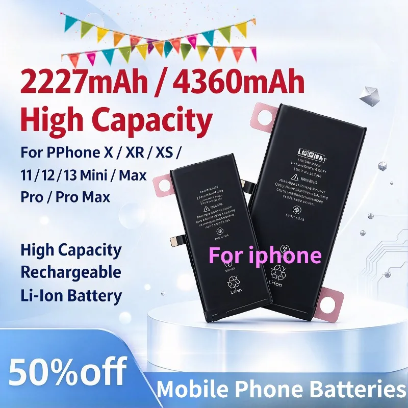 2227-4360mAh Phone Batteries for IPhone X XR XS 11 12 13 Mini Pro Max Promax Replacement Battery High Capacity Baterias 0 Cycle