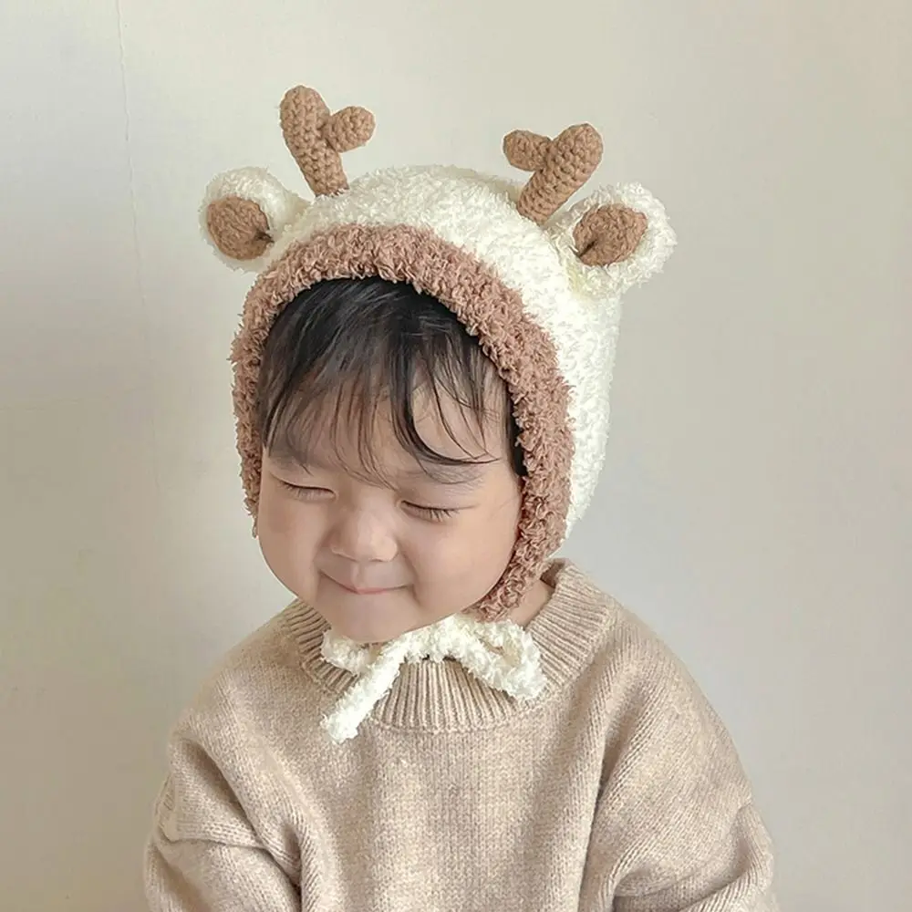 Cute Knit Baby Hat Warm Windproof Baby Knitted Woolen Hat Thickening Fawn Girl's Ear Protection Cap Winter