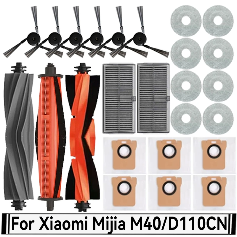 

For Xiaomi Mijia M40 D110CN Robot Vacuum Spare Parts Consumables Main Side Brush Hepa Filter Mop Cloth Dust Bag Accessories