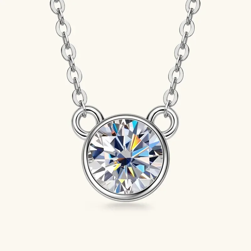 

Sparkling 6.5mm 1ct D Color Moissanite Pendant Round Brilliant Cutting 18K Gold Plated 45cm 925 Silver Necklaces Fine Jewelry