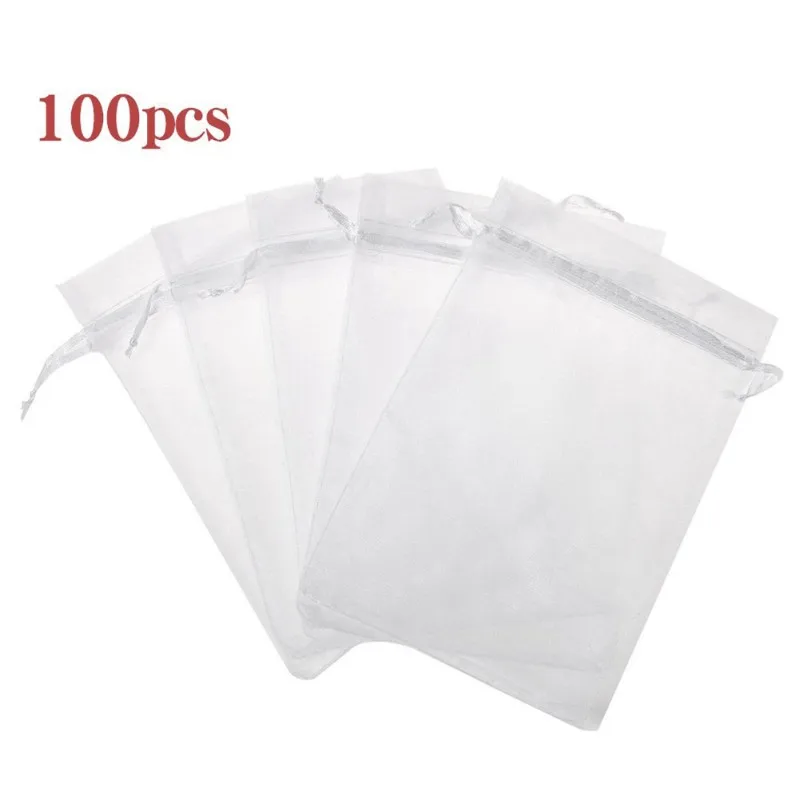 

ABAE-100 шт., подарочные пакеты из сетки из органзы на шнурке для ювелирных изделий, мешочки для хранения конфет, оптом для свадебной вечеринки, сувениры, рождественские прозрачные