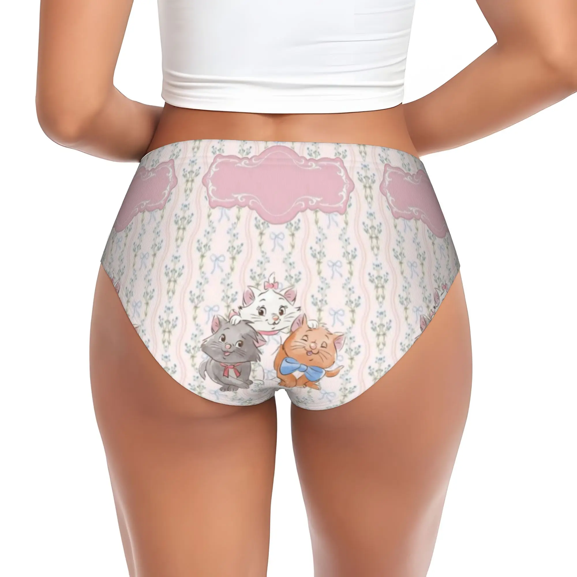 Custom M-Marie Cat Cartoon Briefs Underwear Women Breathable Stretch  Panties
