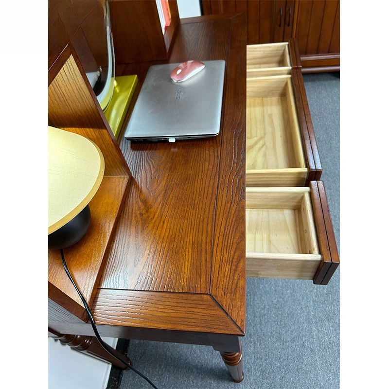 White toon wood all-solid wood desk, bookshelf combo computer desk, children's study desk, home integrated writing desk and chai