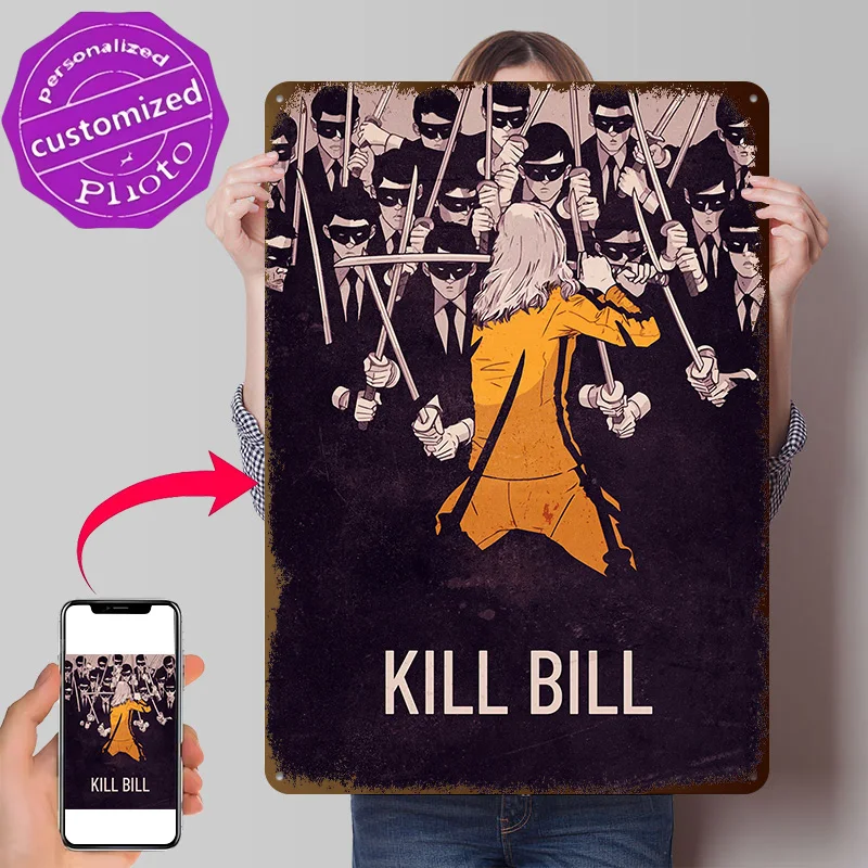 Kill Bill: The Bride Surrounded Tarantino 3D Texture Printed Poster Custom Vintage Metal Tin Plate Sign for Wall Art Funny Signs