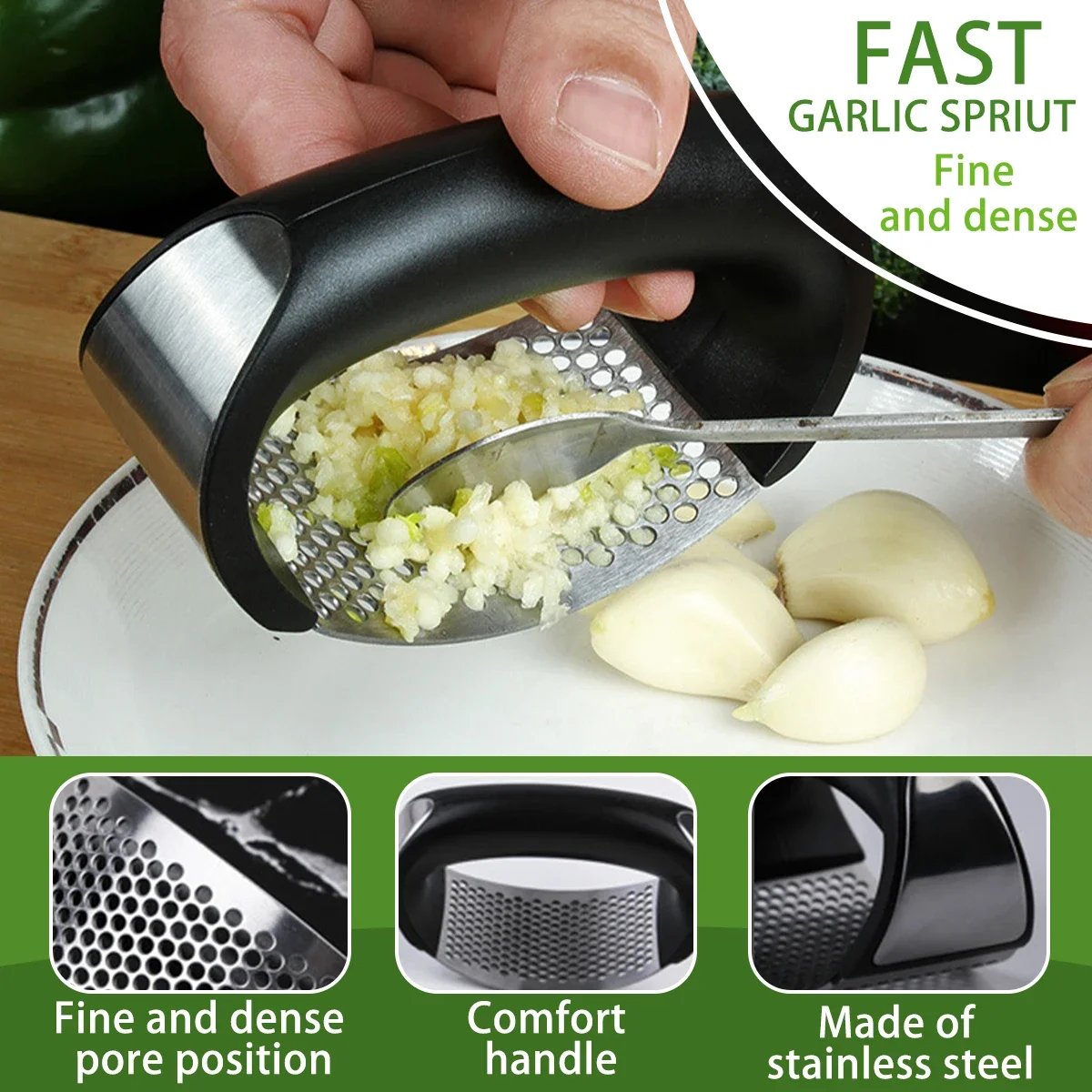 Stainless Steel Garlic Press Crusher Manual Garlic Mincer Chopping Garlic Tool Fruit Vegetable Tools Kitchen Accessories Gadget