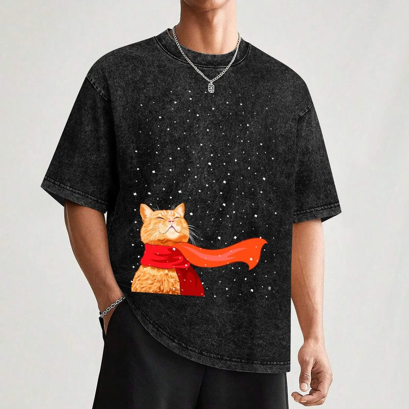 Tabby loves Snow T-Shirt Big Size Short Sleeve Tee for Men