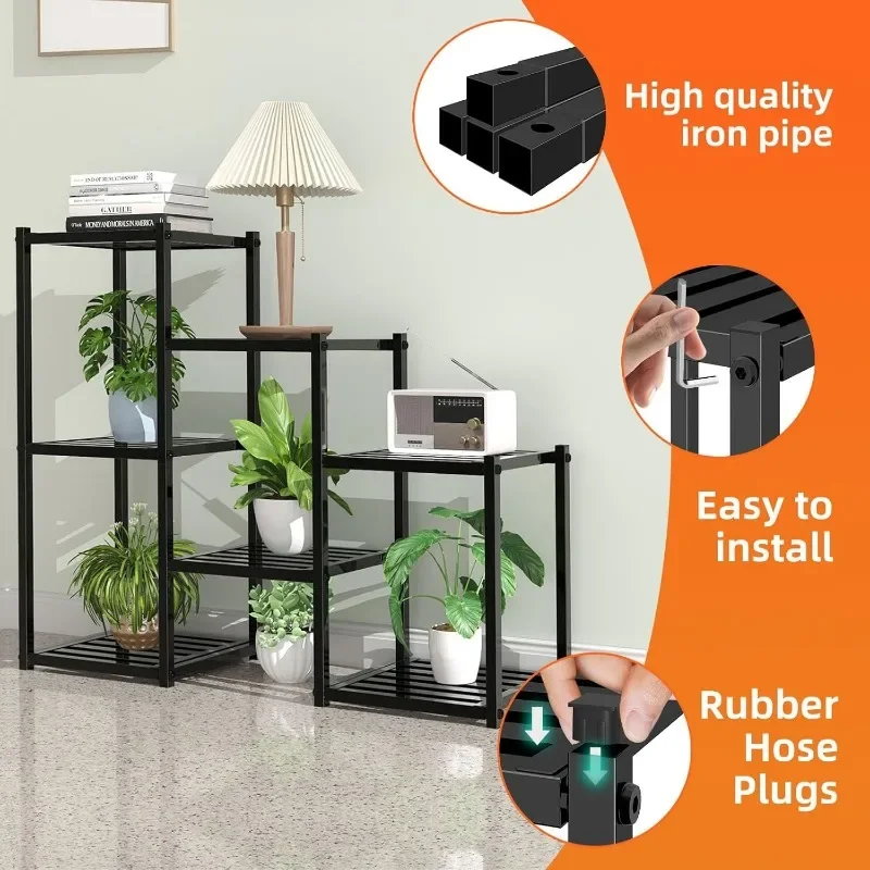 Plant Stand Indoor Outdoor, Heavy Duty Metal Waterproof 7 Tiered Plant Shelf for Multiple Flower Planter Holder