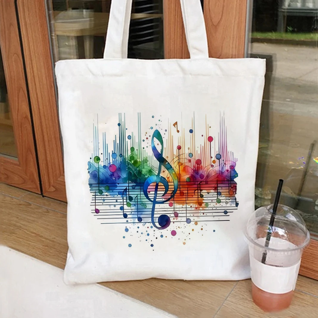 Women Handbags Music Notation Canvas Bag Funny Watercolor Music Note Shoulder Bag for Teen Fashion Design Side Bag for Ladies