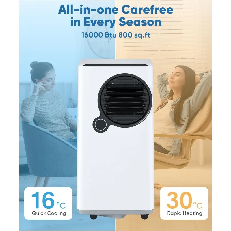 Ar Condicionado Portátil com Wi-Fi, Controle de Aplicativos, Arrefecimento e Desumidificador, Ventilador, Calor, Balanço Automático, Suspensão, Temporizador Remoto, Kit Janela, 24H