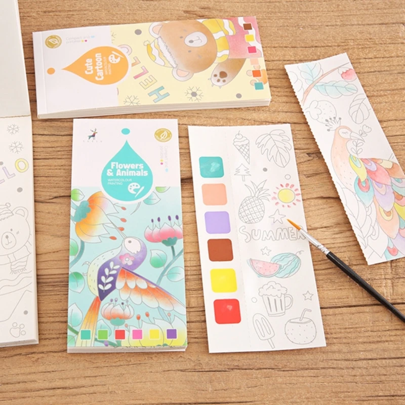 幼児アート描画用ポケット水彩画帳、ペイントブラシ付き水彩画帳水彩絵の具セット