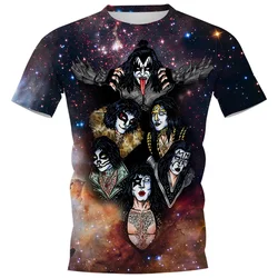 HX Rock Kiss Band T-shirts 3D Graphics Starry Sky Pullovers Tees Fashion Singer Printed Hip Hop Casual T-shirt Men Clothing
