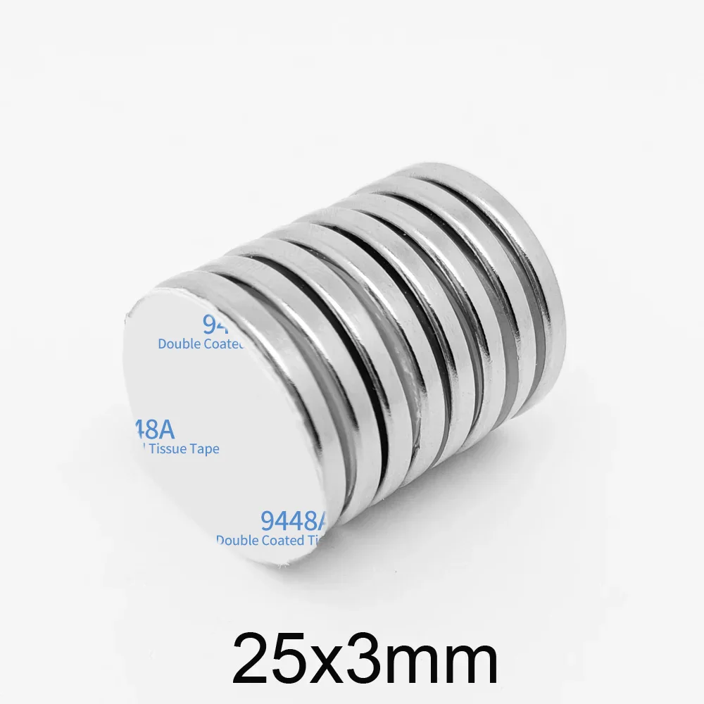 2~30PCS 25x3mm Round Rare Earth Neodymium Magnet With 3M Tape 25*3 Search Magnet Strong 25x3 Disc Permanent Magnet