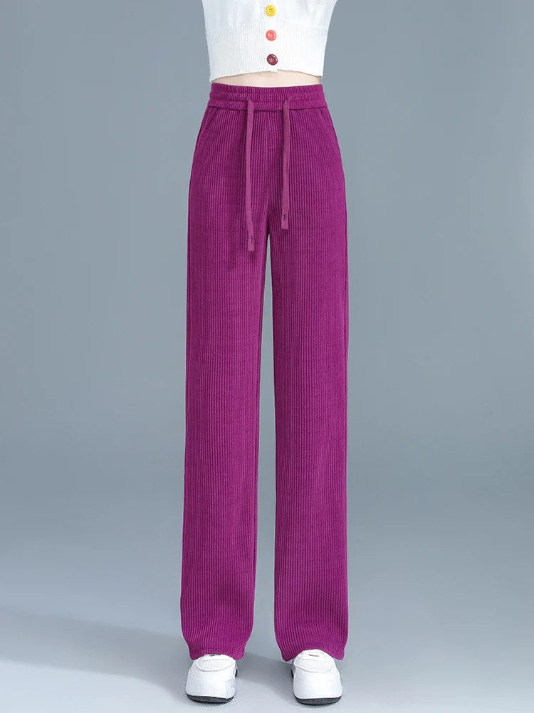 

Женские брюки с высокой талией, широкими штанинами и драпировкой, повседневные свободные прямые брюки, осенне-зимняя мода, большие размеры, удобные брюки