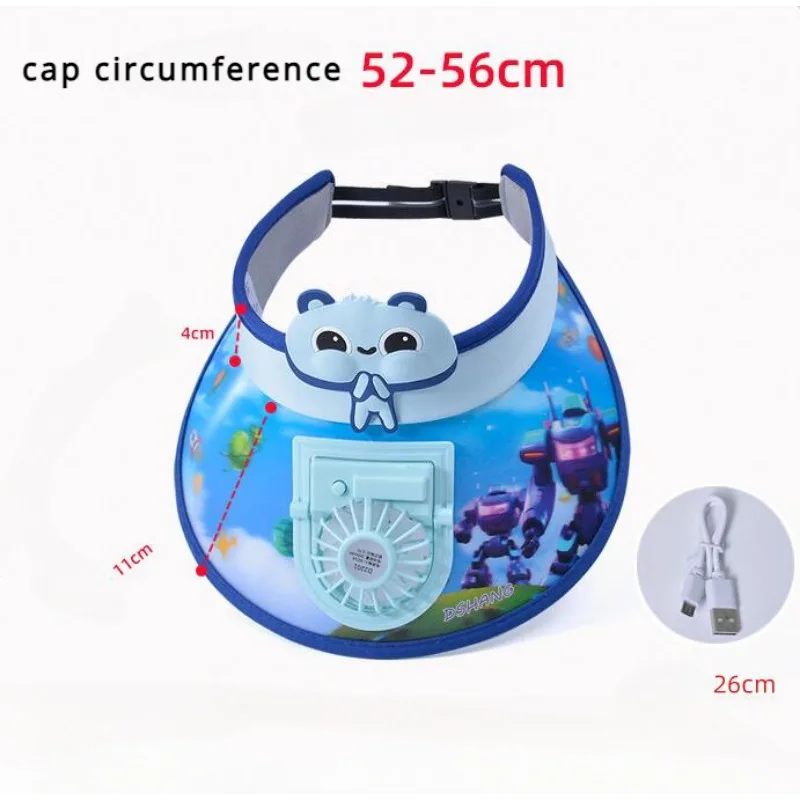 Kids Sunhat with Fan Large Sun Protection Adjustable Children Sun Protection Hat Outdoors USB Fan Sun Hat Cartoon Baby Visors