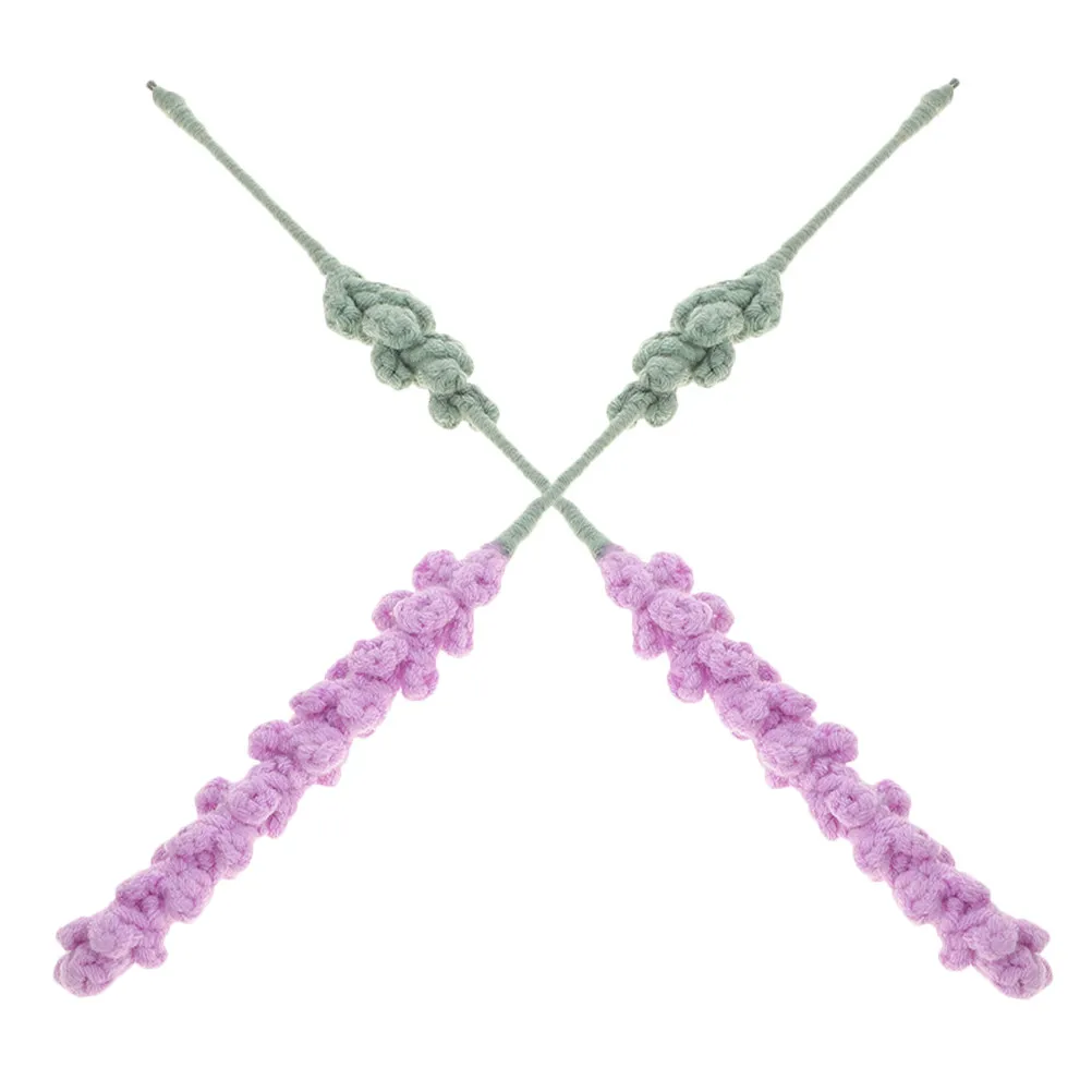 2Pcs Realistic Crochet Lavender Flowers Handmade Yarn Artificial Floral Decoration for Table Centerpiece Wedding Home Party