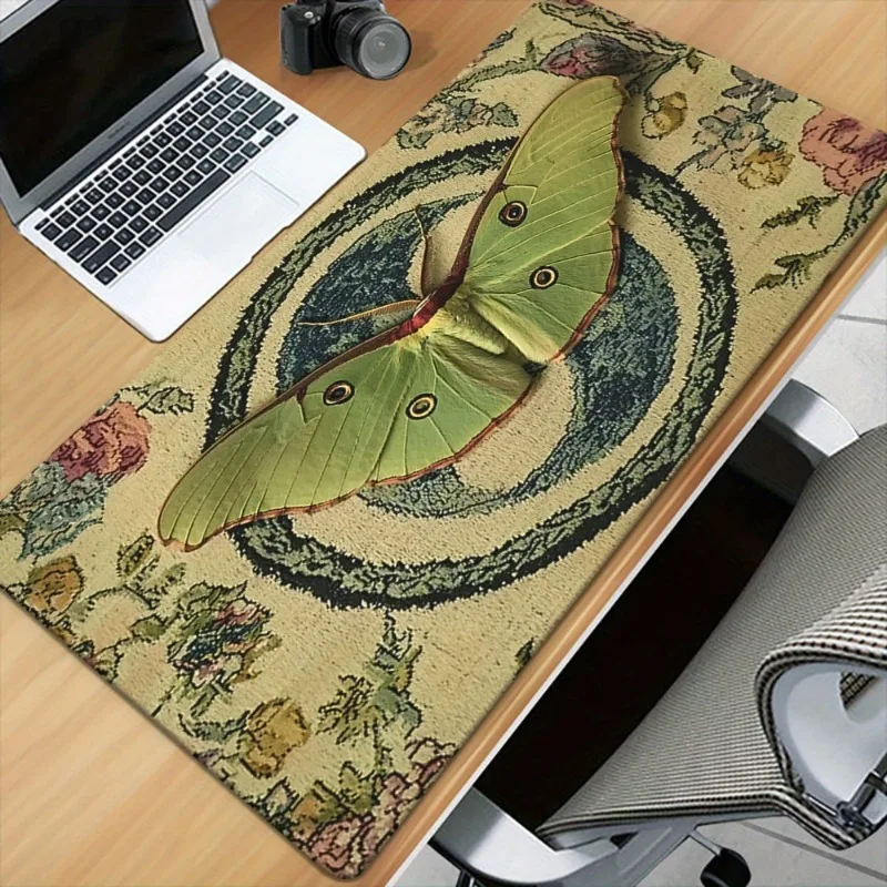 

Retro moth and floral design non-slip large mouse pad suitable for office games and laptop keyboard computer use desk pads