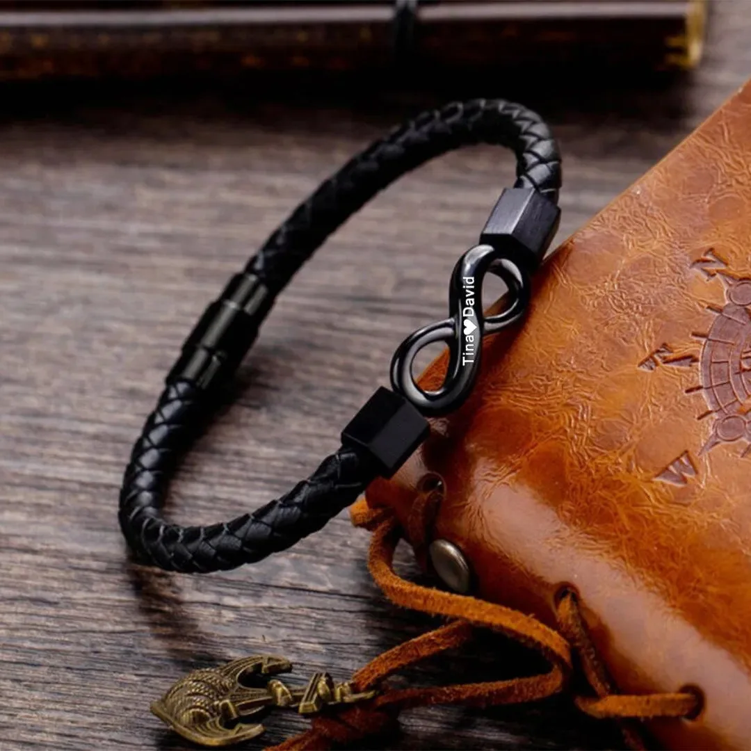 

Personalized Name Engraving Leather Bracelet Number 8 Infinity Bracelet For Men Jewelry Girl Gift Charm Couple Bangles