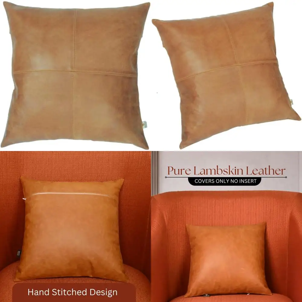 

Lambskin Leather Pillow Cover - 22x22 Inch Sofa Cushion Case for Living Room and Bedroom Decorative Throw Covers