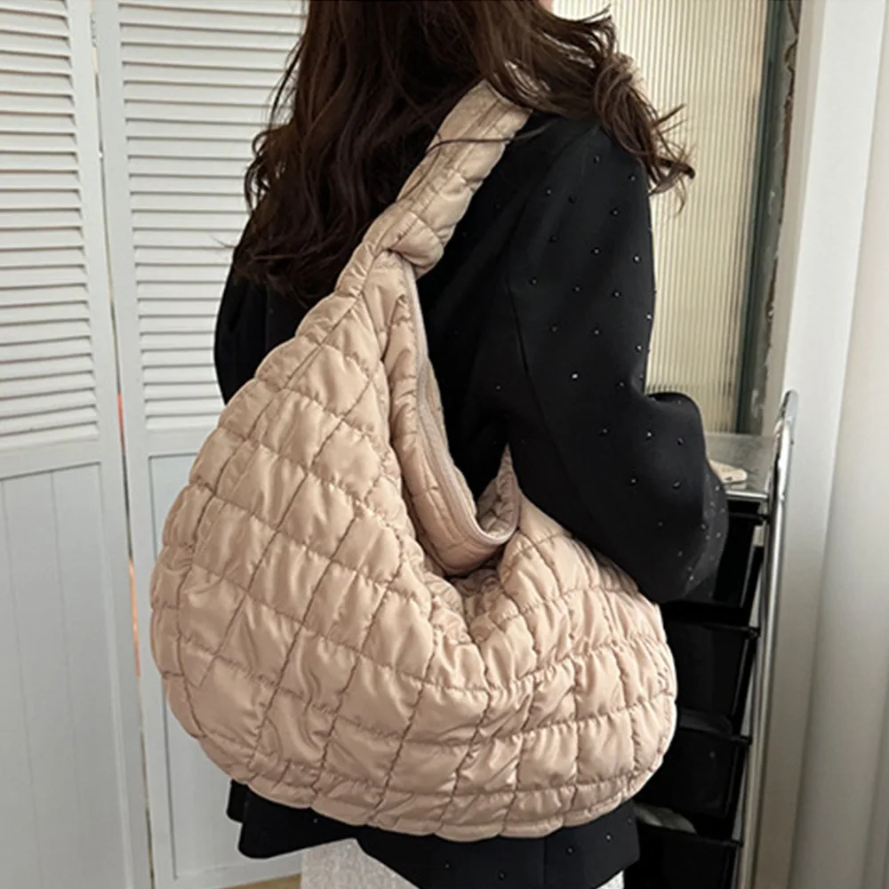 Padding Quilted Tote Bag for Women Quilted Large Capacity Puffer Tote Bag Lightweight Solid Color Crossbody Purse Women Girls