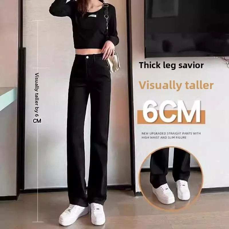 Vita alta Fce Foderato Thi Bla Gamba dritta Jeans a vita alta Donna Autunno Inverno Dimagrante Allungamento Larghezza caviglia Tubo...