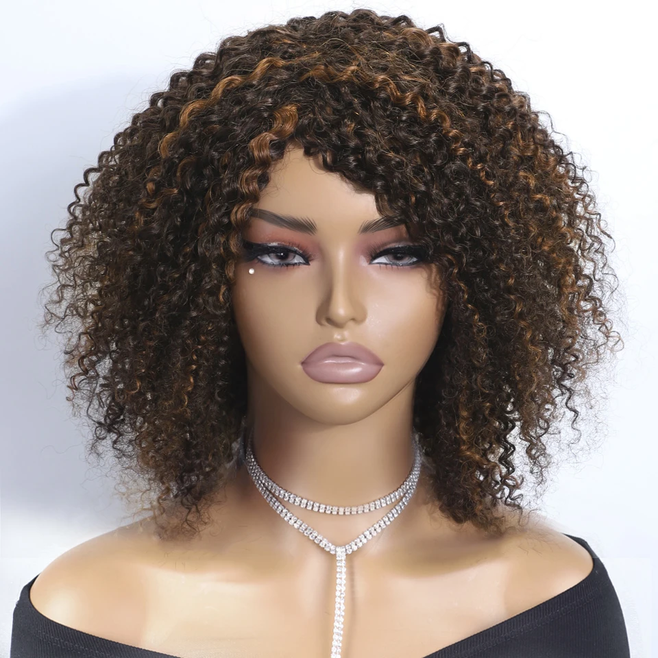 

Afro Kinky Curly Bob Wig Human Hair Wigs Ombre Highlight Human Hair Wig With Bangs Colored Brazilian Curly Wig For Women