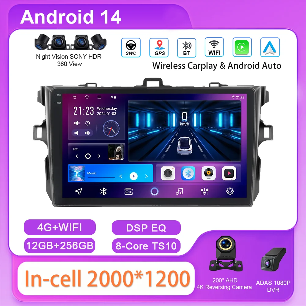 

Car Android 14 Radio Stereo Auto For Toyota Corolla E140 150 2006-2013 Multimedia Video Player GPS Navigation Wireless Carplay