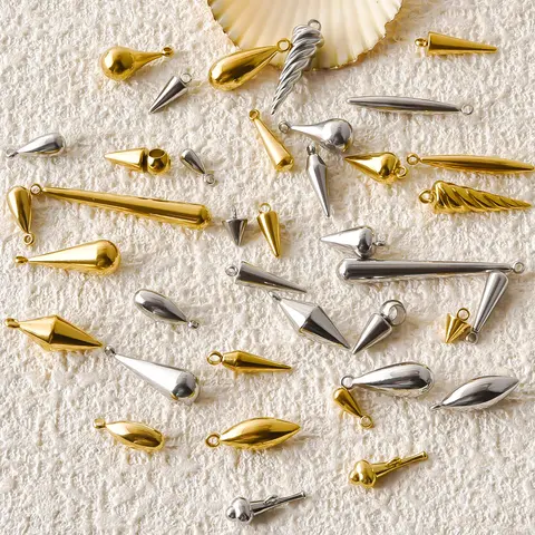 7Pcs Different Sizes 3D Stainless Steel Pendant Cones Water Droplets Charms For Women Men Necklace Jewelry Making DIY Accessory