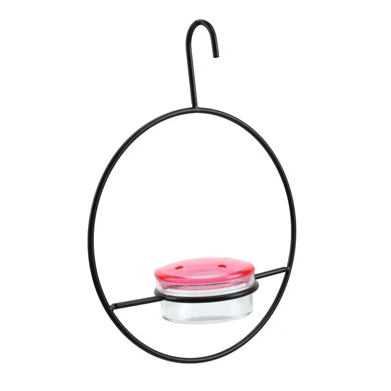 Garden Hummingbird Feeder Metal Hanging Design with Transparent Red Glass Leakproof for Patio Outdoor Use 1pcs
