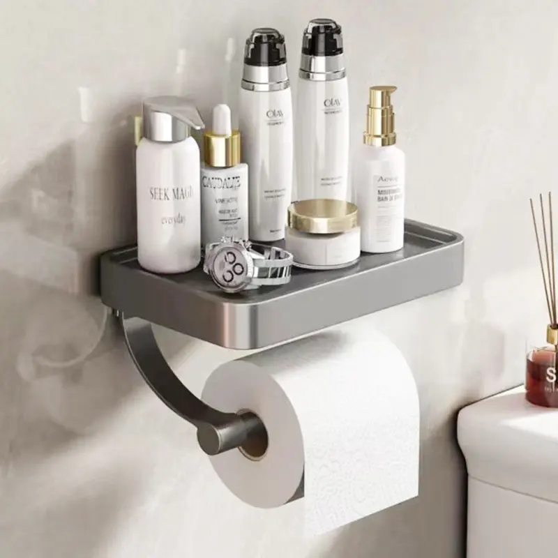 Black Toilet Roll Holder Wall Mounted Nail Free Toilet Paper Holder for Bathroom Toilet Accessories Bathroom Paper Towel Holder