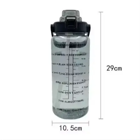 2L Portable Water Bottle with Straw & Time Marker, Large Capacity Plastic Drink Bottle for Outdoor Sports & Fitness