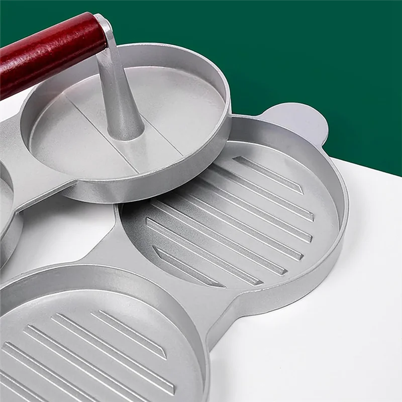 مكبس همبرغر مزدوج، صانع فطائر برجر من سبائك الألومنيوم بمقبض خشبي، ماكينة ضغط اللحوم، صانع فطائر همبرغر مستديرة متينة