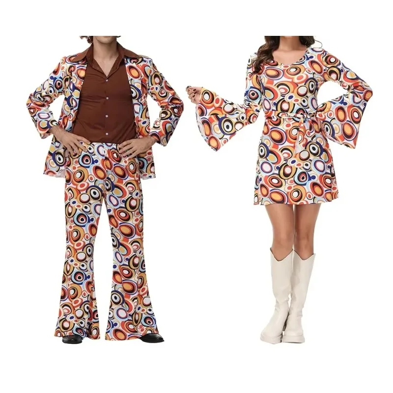 Halloween Party Disco Adult Couples Hippie Costumes Women Male 70s 80s Rock Disco Cosplay Outfits Dance Fantasia Costume