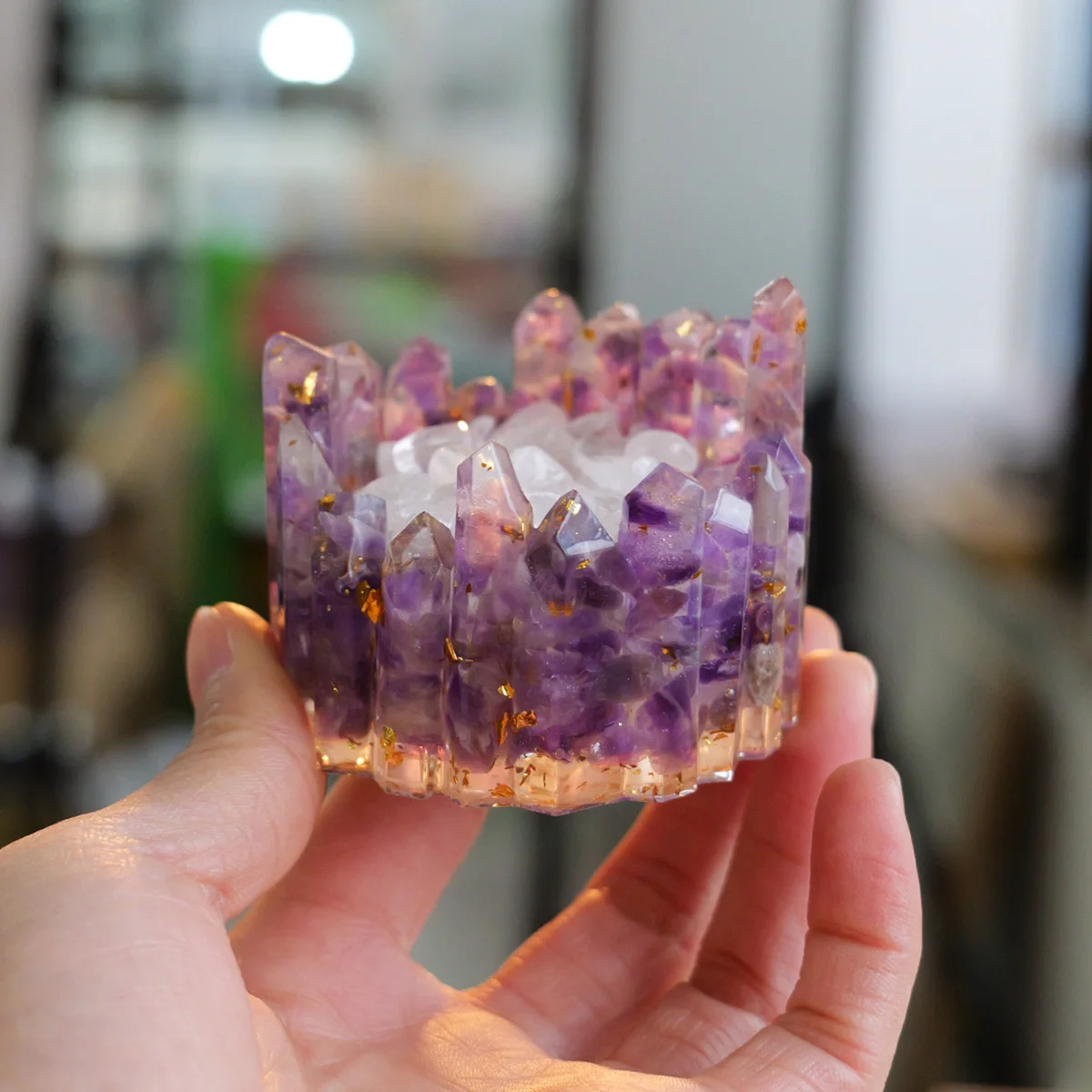 Générateur d'énergie en cristal naturel, bol de démagnétisation, guérison Reiki, Chakra, résine, Point de méditation, décor de salle, cadeau de fête des mères, 1 pièce