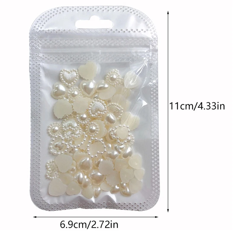 100Pcs/Bag Mixed Pearl Nail Rhinestones 3D Half Round Pearl Heart Shaped Nail Charms DIY Handmade Accessories For Phone Cases