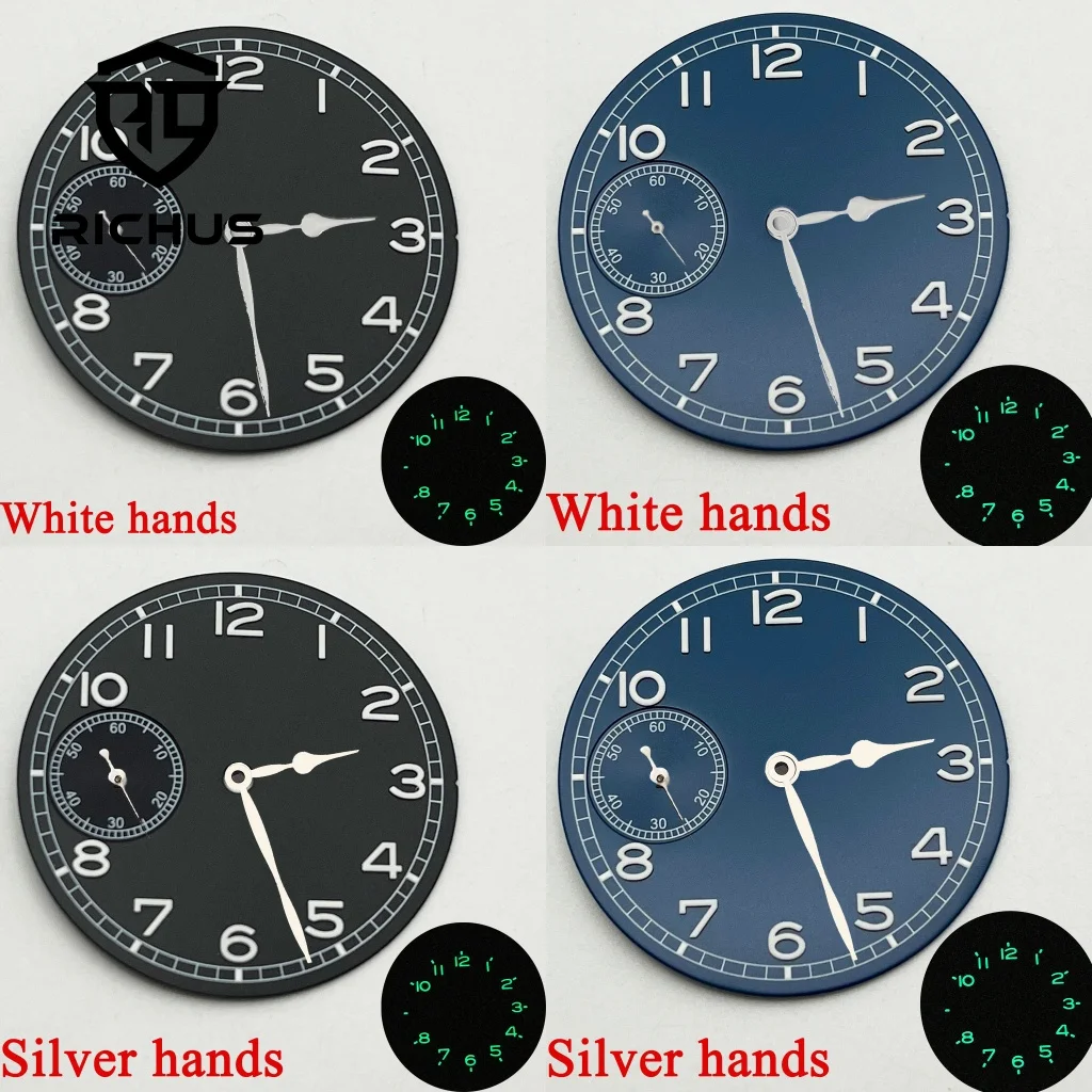 

Циферблат часов RICHUS 37 мм со стрелками, зеленый светящийся цвет ETA6497 ST3600, аксессуары для часов с механизмом