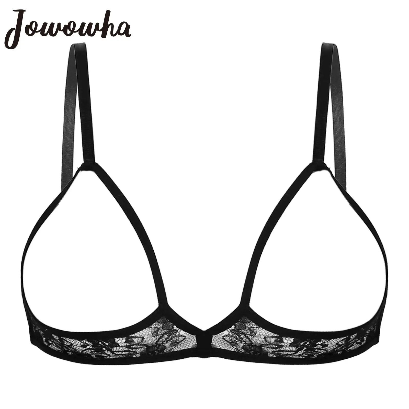 Women Sexy Lace Bra Hollow Out Sheer Erotic Breast Exposing Ladies Open Cup Bra Top Adjustable Straps Unlined Bralette Underwear