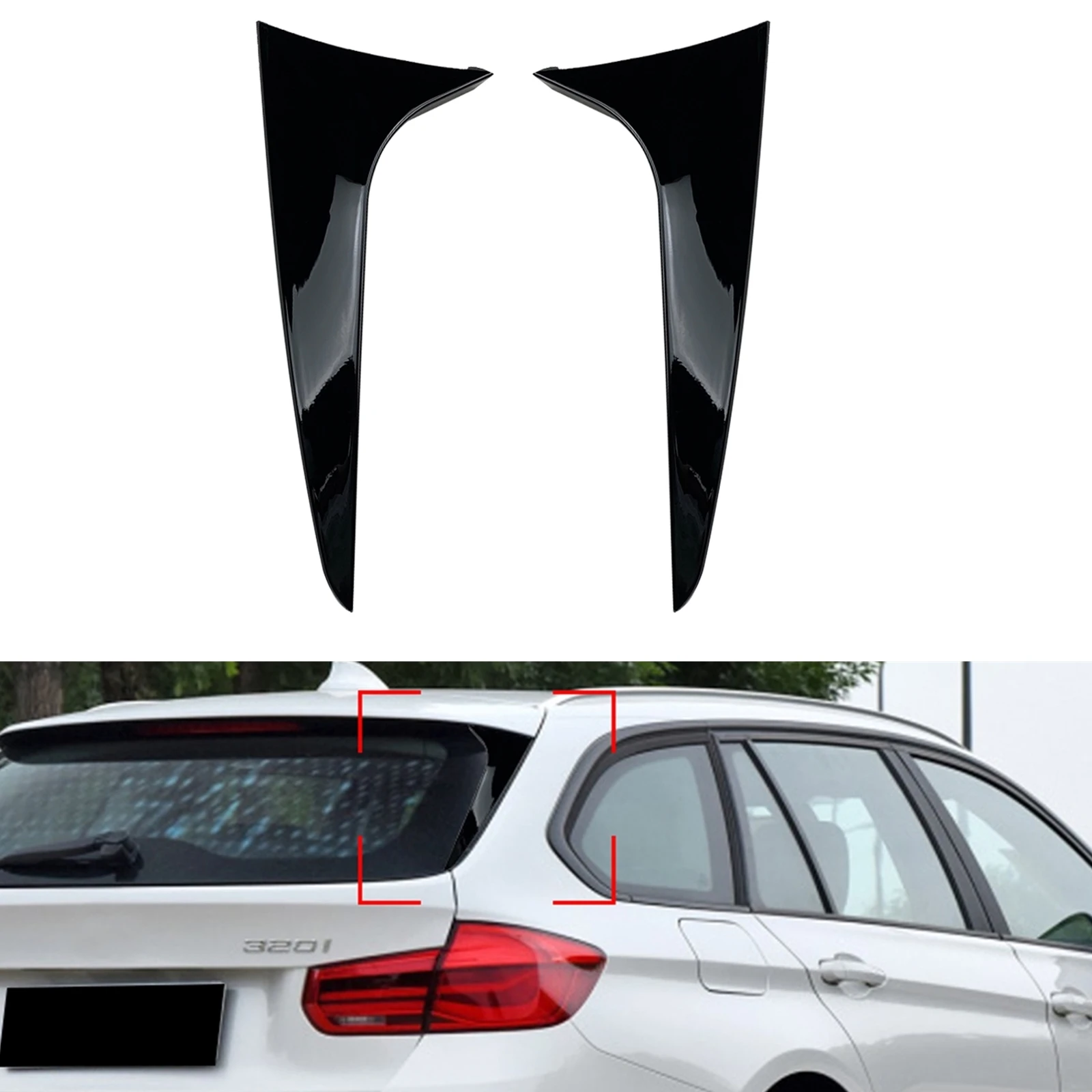 

For BMW 3 Series F31 Touring Wagon 320i 328i 330i 2012-2018 Gloss Black Rear Window Side Spoiler Wing Trim Tail Trunk Windshield