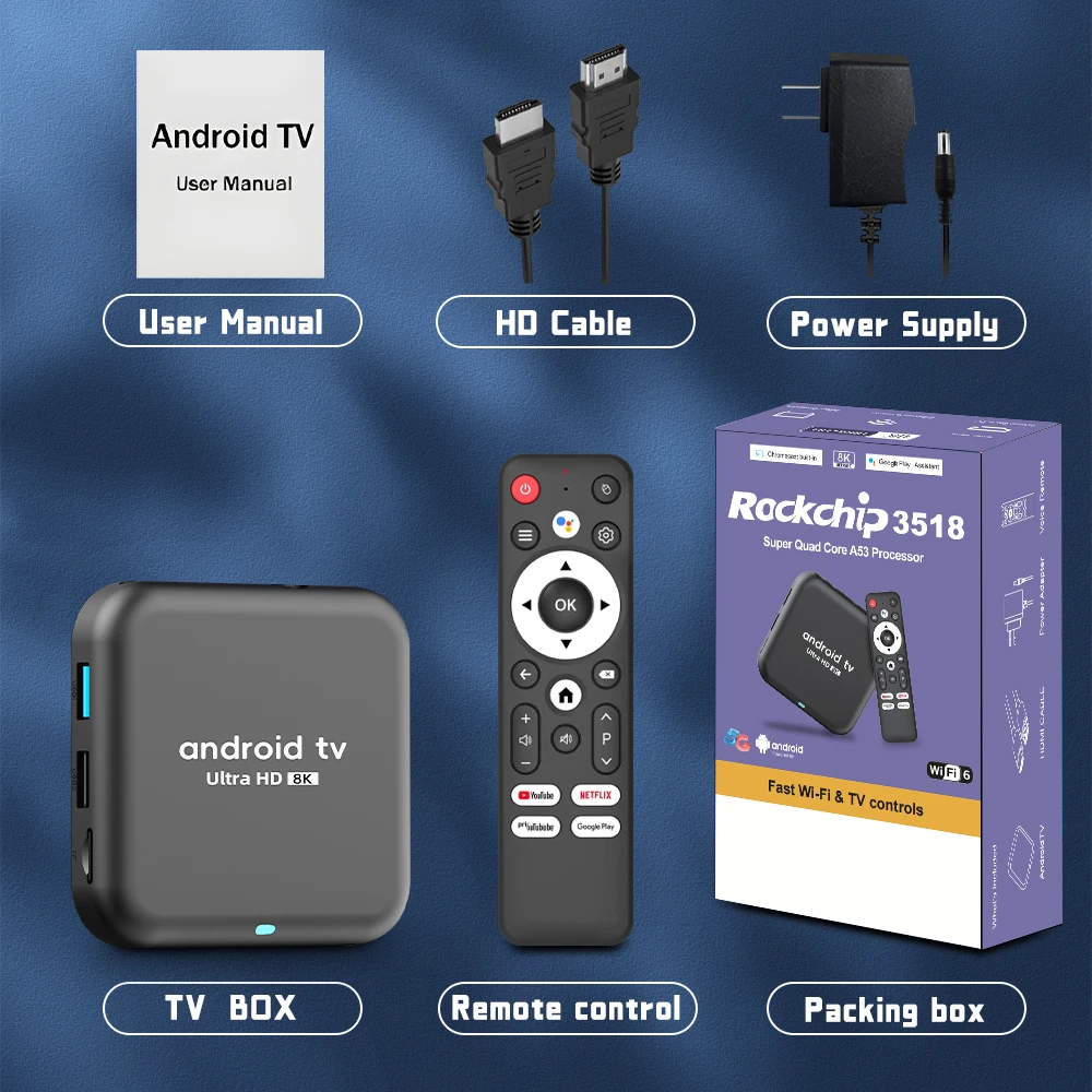 Smart Android TV Box RK3528 رباعي النواة 8K HDR مشغل الوسائط جهاز البث المزدوج واي فاي 2.4G/5.8G بلوتوث HDMI لـ Netflix YouTub