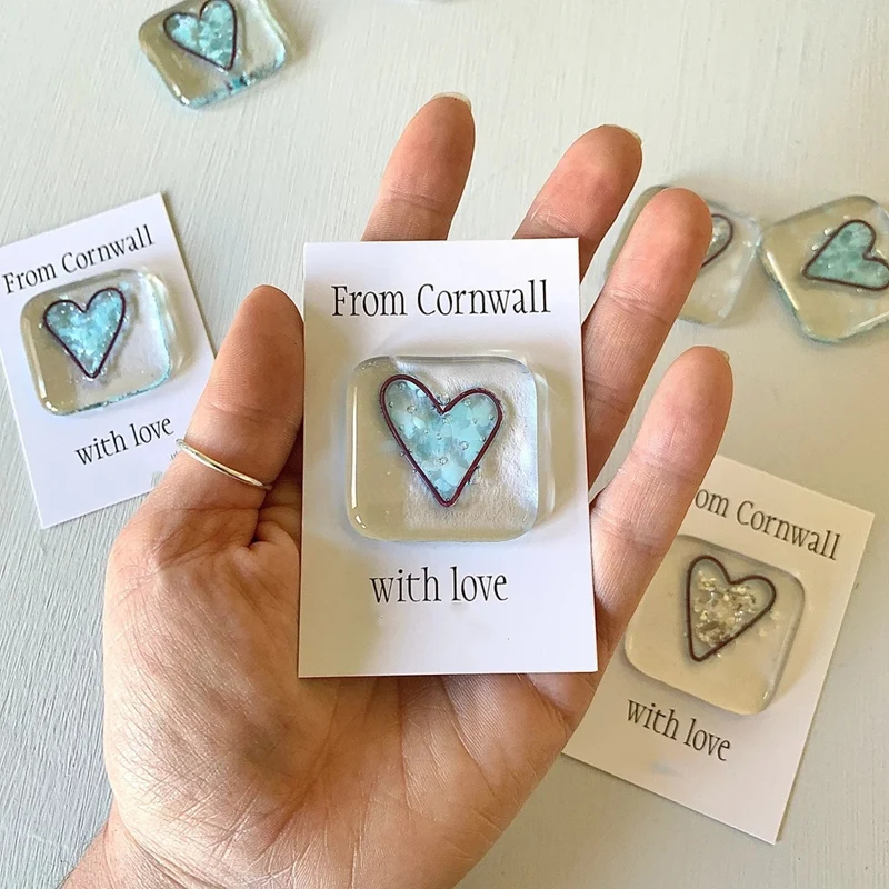 Pocket Token Glass Heart Card Keepsake Gift -Heart Keepsake Pocket Cards-Fused Glass Heart Pocket Token Green Durable 4 X 4Cm