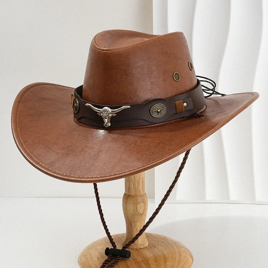 2026 New 1 Pc Unisex Vintage Faux Leather Western Cowboy Hat Outdoor Gentleman Cowgirl Jazz Cap Sombrero Hombre