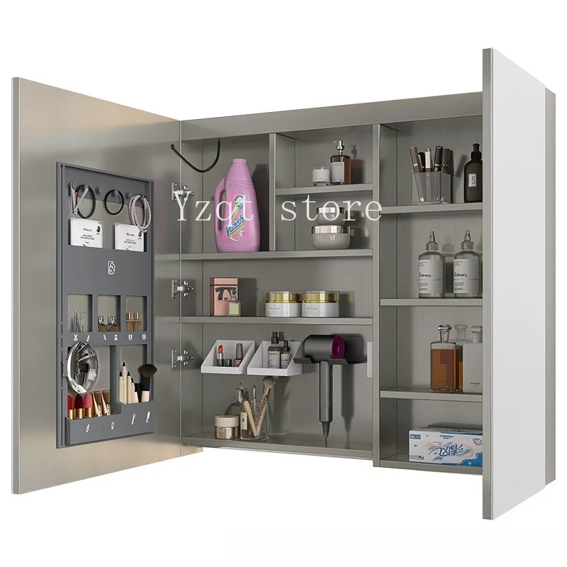 Stainless steel mirror cabinet door storage beauty integrated storage bathroom moisture-proof heightened drain mirror cabinet