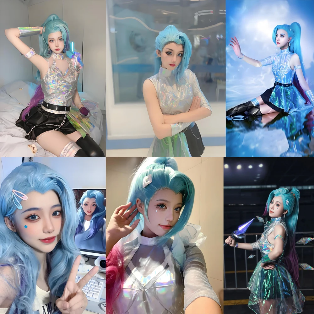高品質アニメ笑スターライトシンガーセラフィンコスプレ人工毛青と紫のグラデーションハロウィンカーニバルパーティーウィッグ