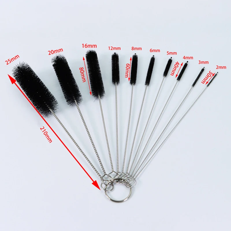 304 Stainless Steel Pipe Brush White Straw Brush Black Tube Brush 10-piece Cleaning Brush Soft Bristled Straw Cleaning Brush