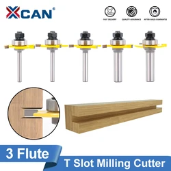 XCAN Milling Cutter T Slot Groove Joint Assembly Router Bit 6mm/8mm/12mm 1/4″ 1/2″Shank 3 Flute Wood Milling Tool