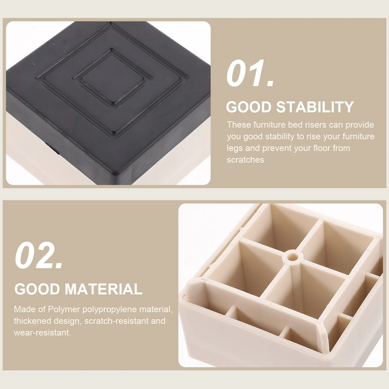 

4Pcs Heavy Duty Bed Risers with Non-Slip Silicone Pads for Beds Couches Sofas Tables Fridges Washing Machines Extra Storage