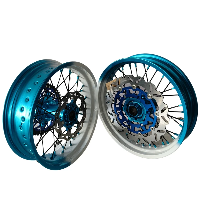 Fit GAS GAS EC 2022 16/17 Wheel Set Two-Tones Blue and White Rims Supermoto Motard Spoke Wheels