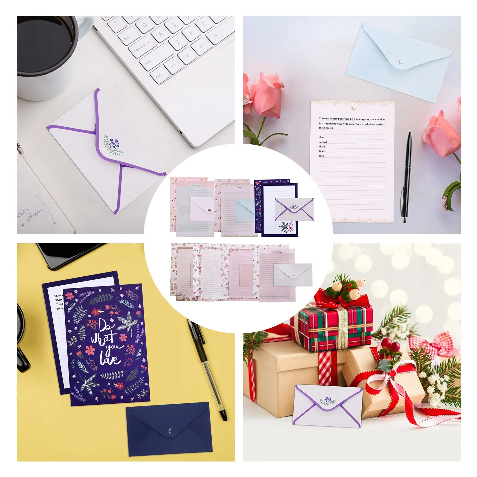 8Sets Flowers Animals Letter Paper A5 Writing Stationery Set Chic Delicate Design for Business Party Blessing Messages Crafting
