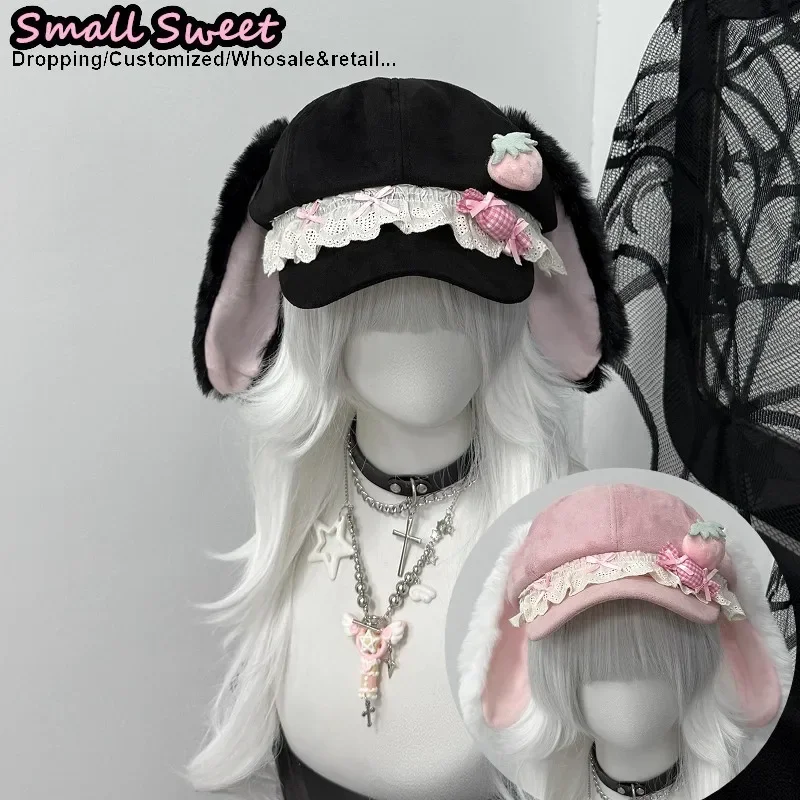 

Women's Lolita Gothic Harajuku Spicy Girl Strawberry Candy Miss sweet Y2K Girl Hat Rabbit Bunny Ears octagonal cap Newspaper hat